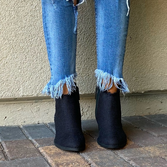 Black Frayed Fabric Ankle Western Heel Booties - Picture 9 of 14
